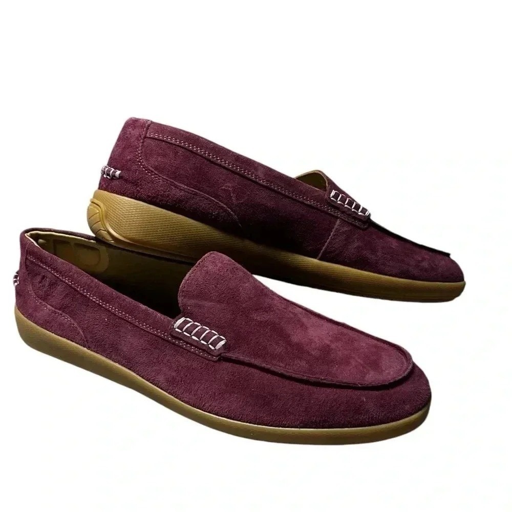 Hush Puppies Finley Loafers Mens 11 Burgundy Suede Slip On Driving Mocs